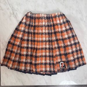 Prada wool pleated wrap plaid skirt